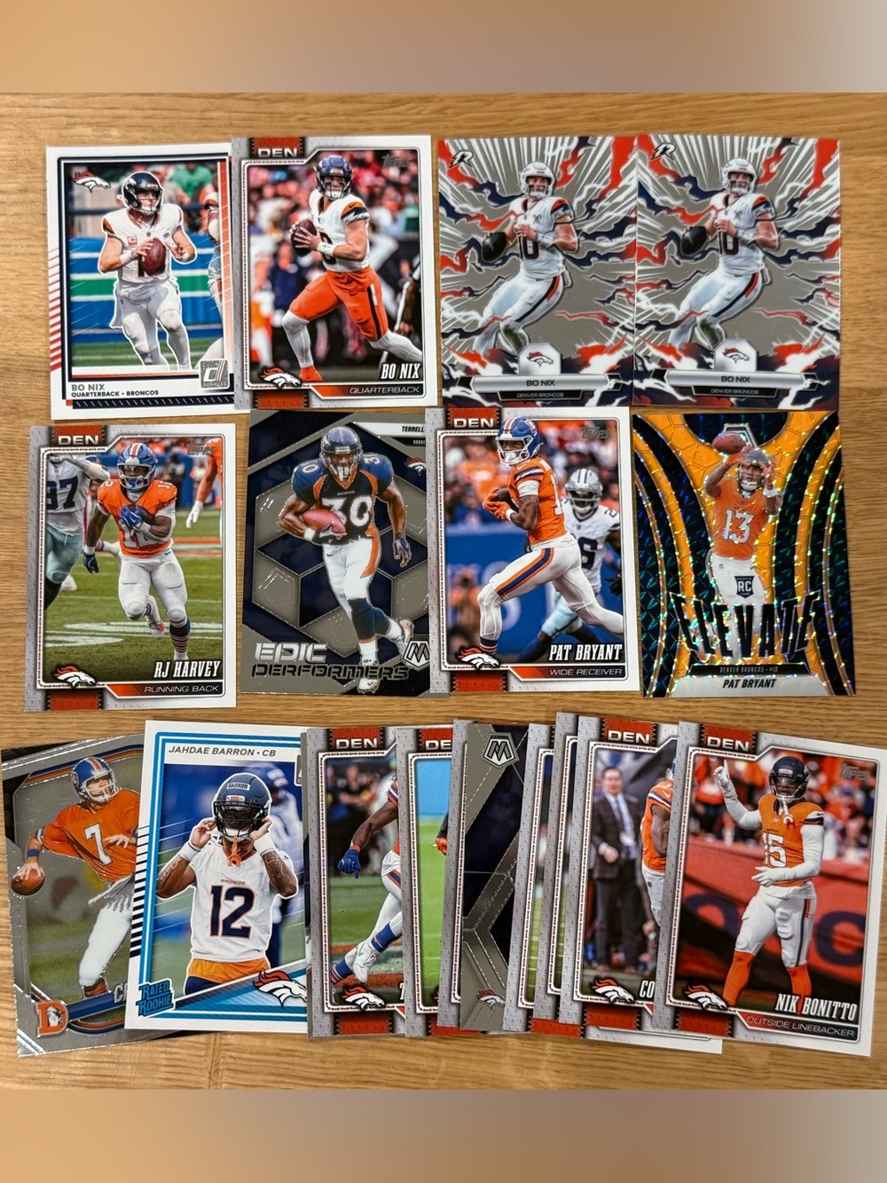 Team Lot of Denver Broncos Football Cards - Bo Nix, Pat Bryant, & More